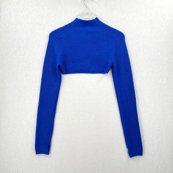 SAVAGE X FENTY Ms Minx Knit Shrug Crop Sweater Womens M Blue Ribbed Mock Neck - Picture 5 of 16